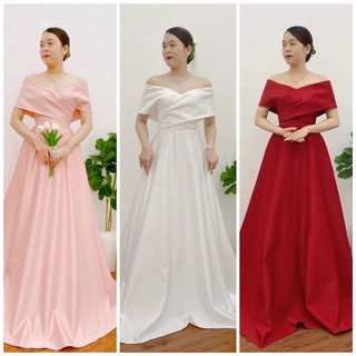 Váy cưới cô dâu dự tiệc đi bàn tiểu thư trễ vai Hansa