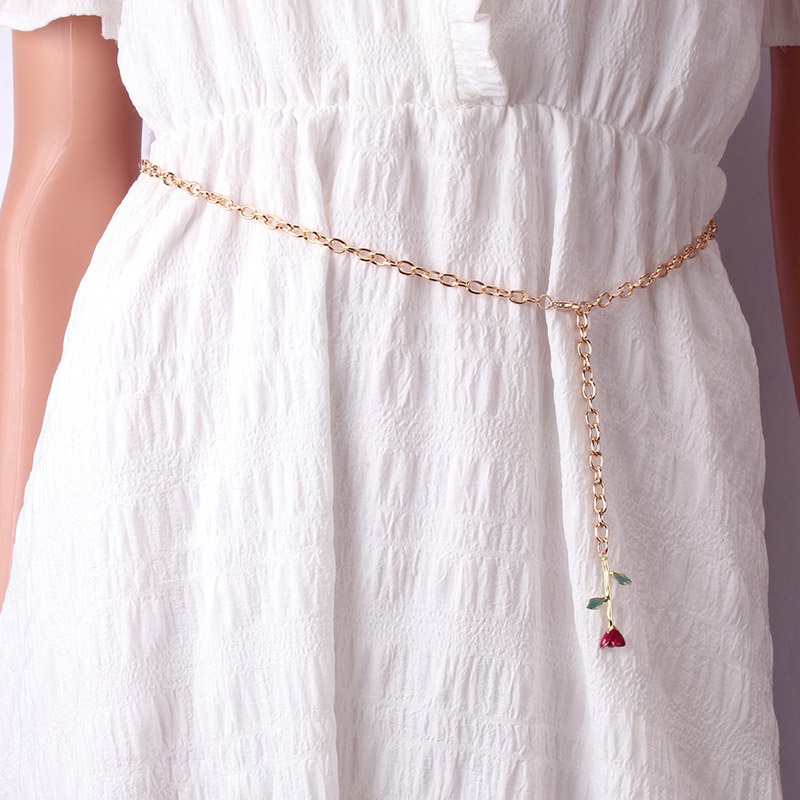 Thắt Lưng Dây Xích Kim Loại Mặt Hoa Hồng Trang Trí Thời Trang Cho Nữ