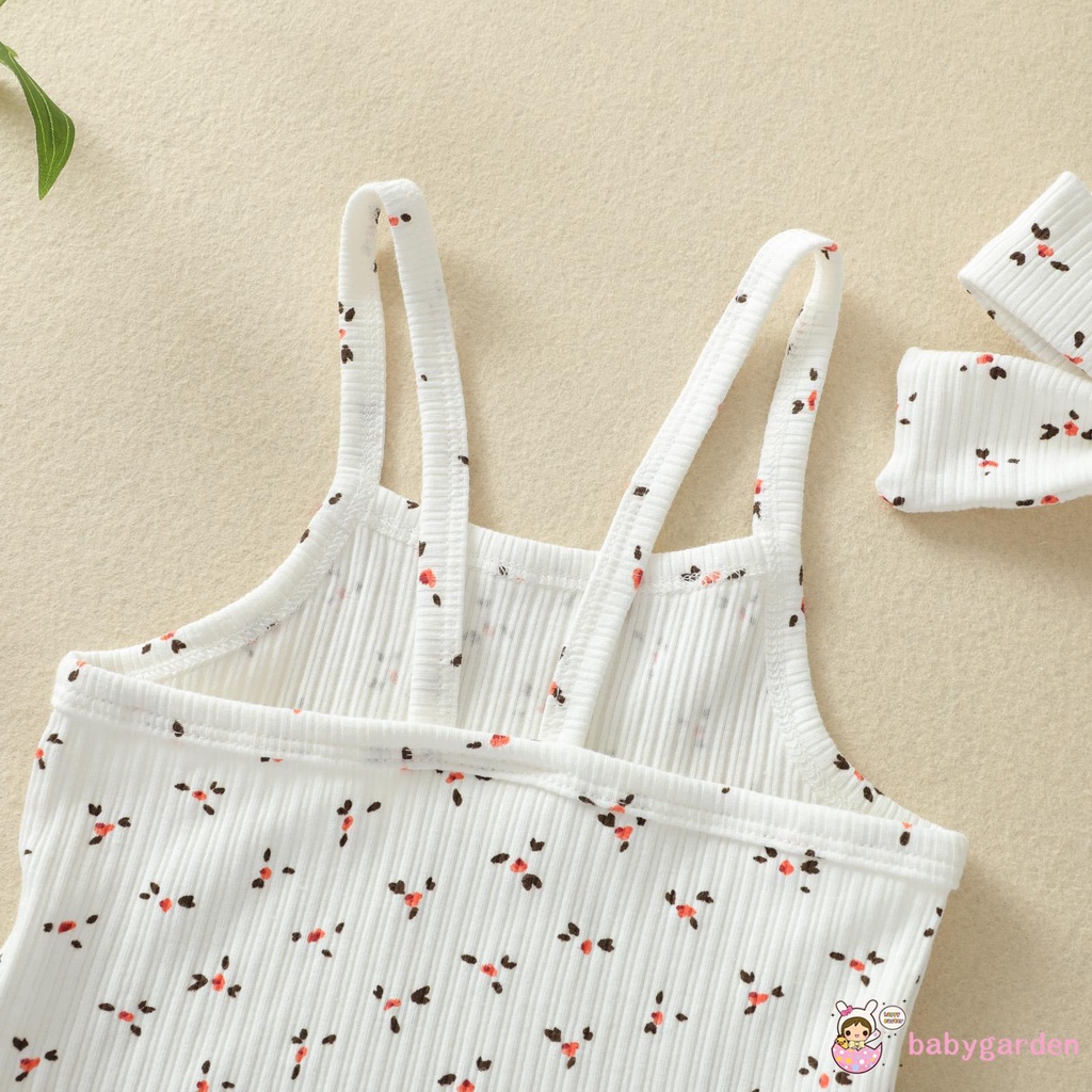 Áo Liền Quần Không Tay In Hoa Kèm Băng Đô Cho Bé Gái