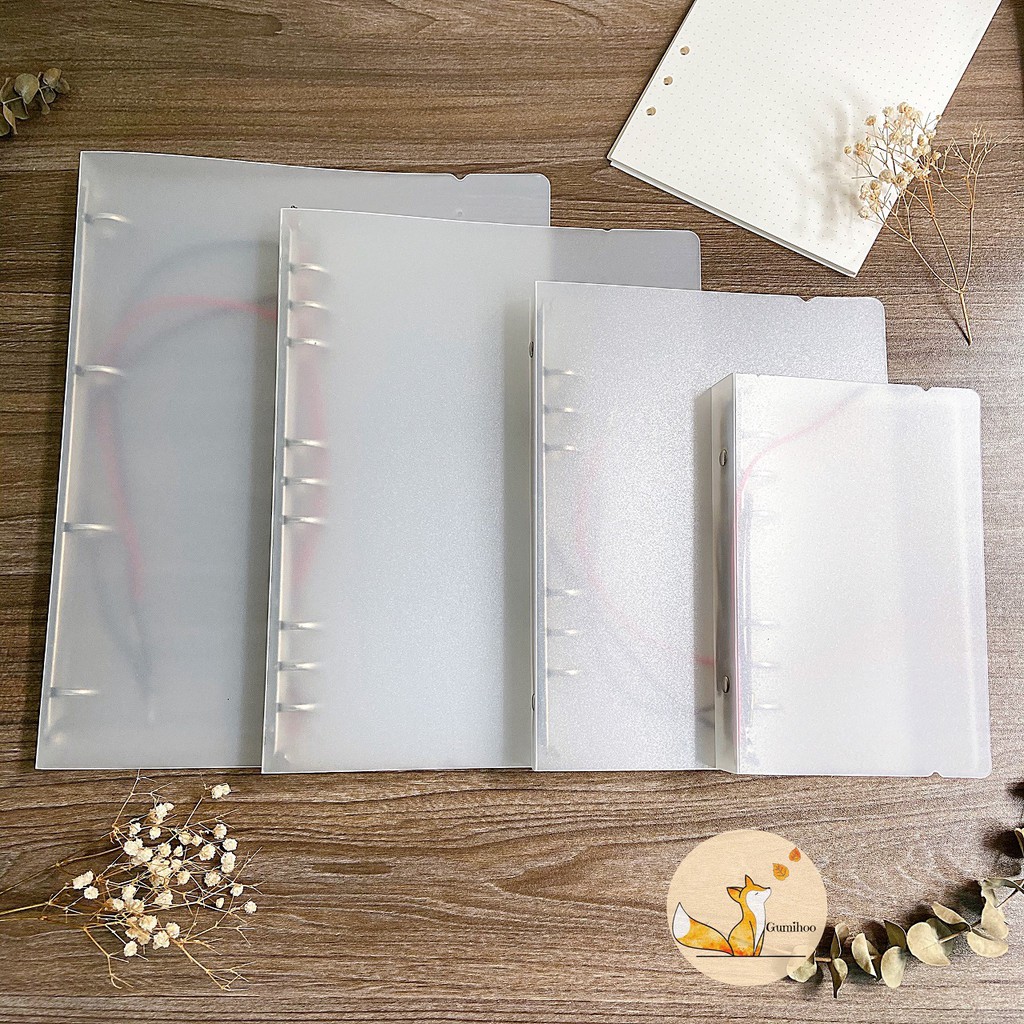 Binder bìa sổ còng A4 B5 A5 A6 nhựa cứng bullet journal văn phòng phẩm (tặng dây giữ sổ)