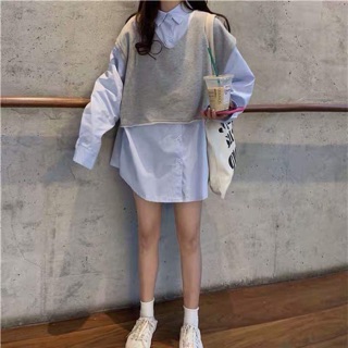 [ SIÊU XINH ]Sét áo sơ mi thụng màu+gile D&N
