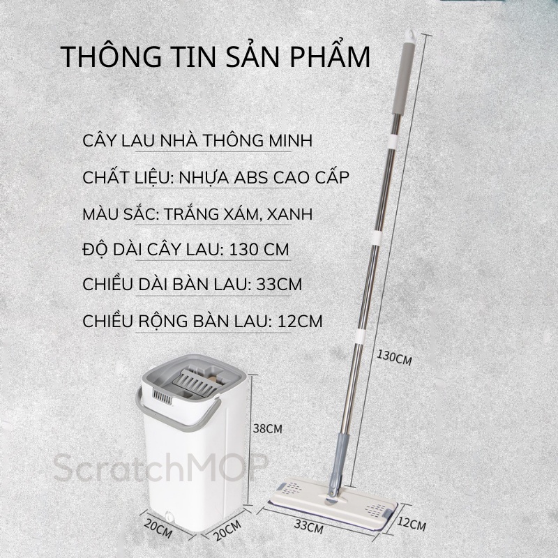 Cây Lau Nhà Tự Vắt Thông Minh MOPScratch Chổi Lau Nhà Tự Vắt 360 Độ Bộ Lau Nhà Cao Cấp Tặng Kèm 2 Miếng Lau