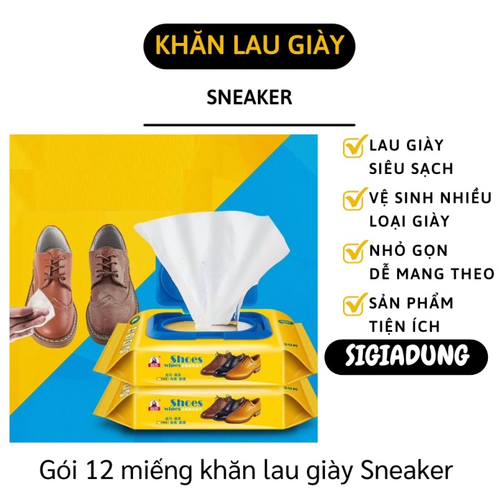 [SGD] Khăn Ướt Lau Giày - Gói 12 Miếng Khăn Lau Giày Sneaker, Balo, Túi Xách Cực Sạch 9401