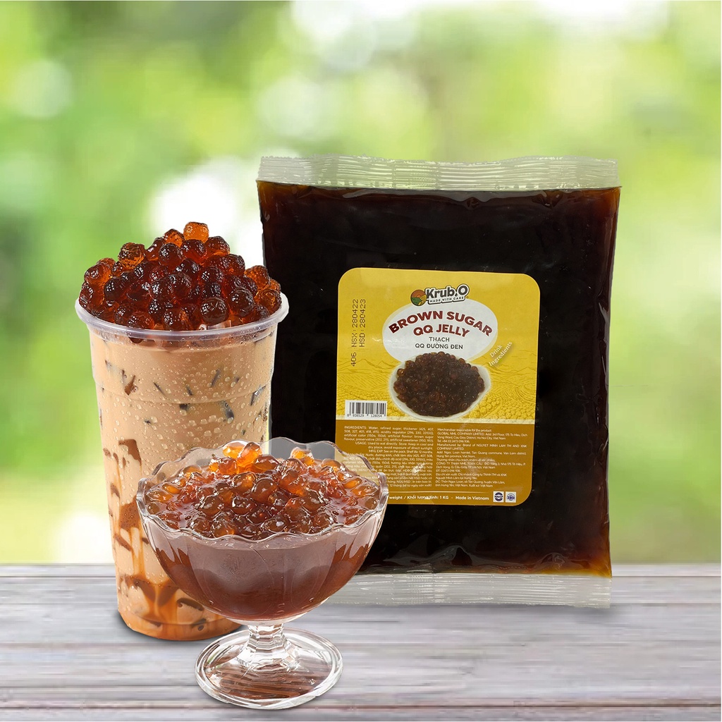 Trân Châu giòn sần sật QQ Đường Đen Thương hiệu Krub.O Gói 1kg Topping Trà sữa Thơm Ngon