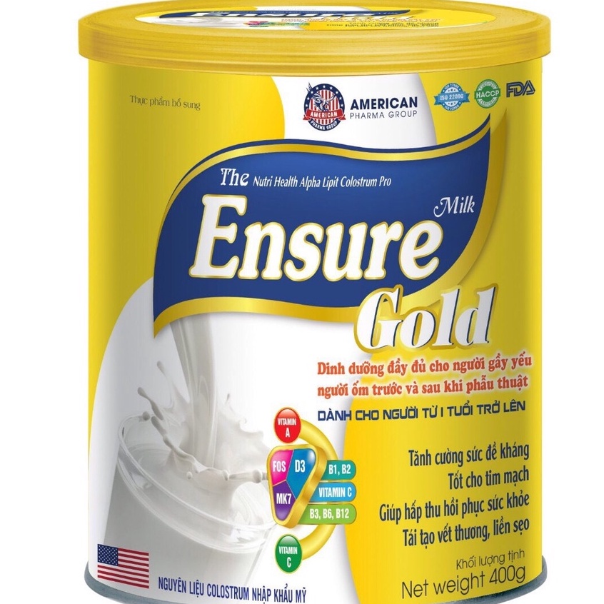 Sữa bột Ensure Gold Abbott hương vani lúa mạch &amp; american pharma group 400g dinh dưỡng cho người gầy ốm