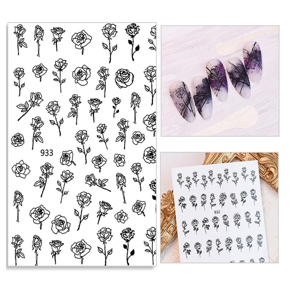 Miếng Dán Trang Trí Móng Tay Họa Tiết Hoa Hồng Màu Trắng Đen