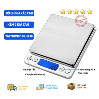 Cân Tiểu Ly Điện Tử Platform 1Kg (Tặng 2 Khay Nhựa), Cân Điện Tử Mini Inox I-2000