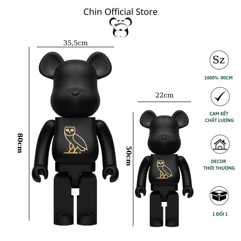 Bearbrick 1000, gấu bearbrick 50cm, mẫu chim cú màu đen - Chin Official Store