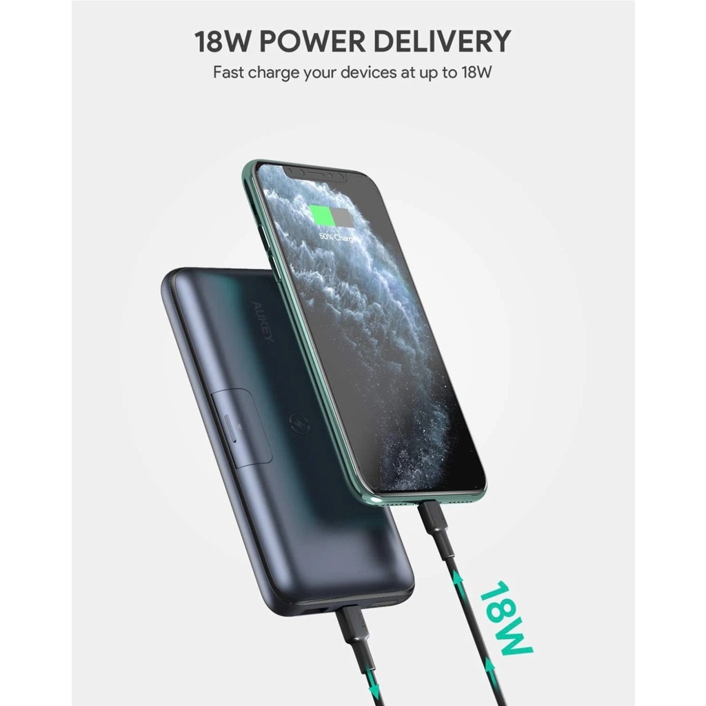 Sạc dự phòng không dây Aukey PB-WL02 10000mAh PB-WL03 20000mAh, Sạc Nhanh iPhone PD 18W,QC 3.0,Sạc Không Dây 5W 7.5W 10W