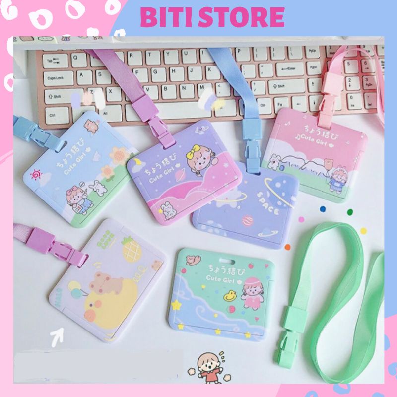 Dây Đeo Bảng Tên Nhân Viên/Sinh Viên Hoạt Tiết Cô Gái Nhật Bản màu Pastel Ngọt Ngào BiTi Store