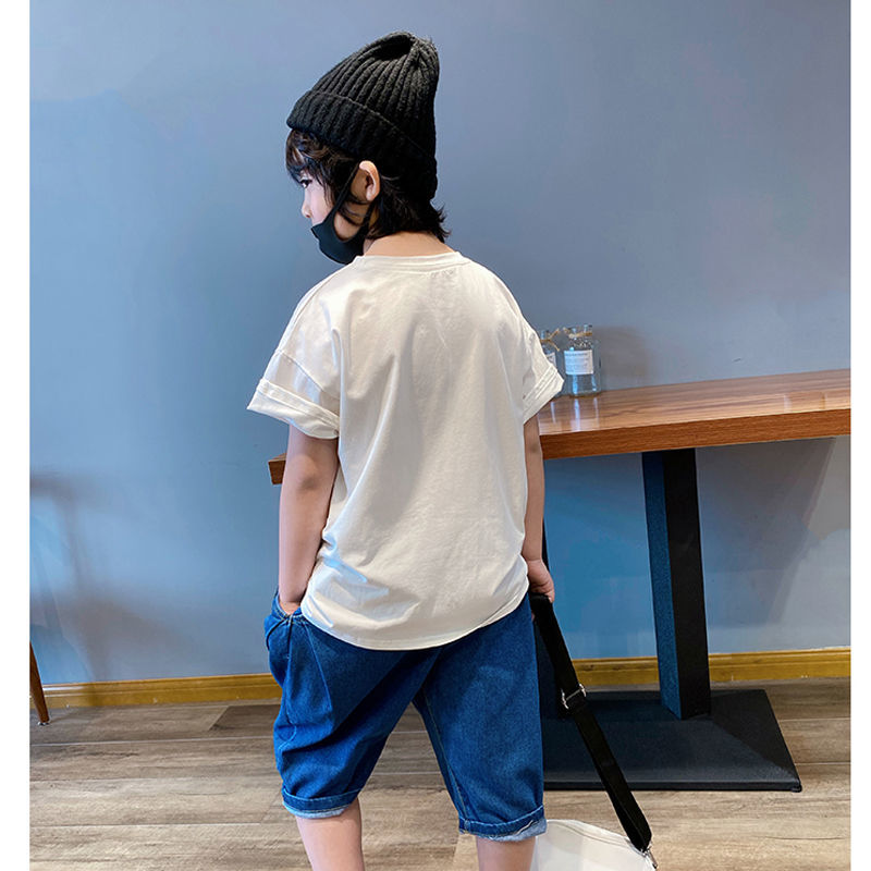 Áo thun cotton ngắn tay dáng rộng thời trang cho bé trai
