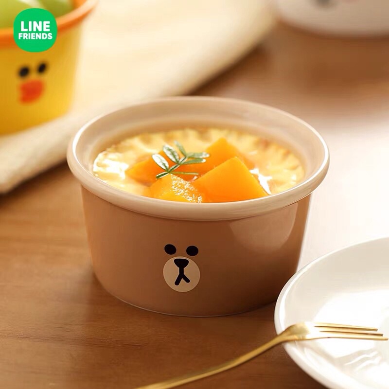 LINE FRIENDS Bát Chén hũ gốm sứ ramenkin nướng hấp bánh flan caramen cho bé ăn dặm Pudding Cup