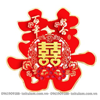 Chữ hỷ đám cưới dán hoa hồng đại cát