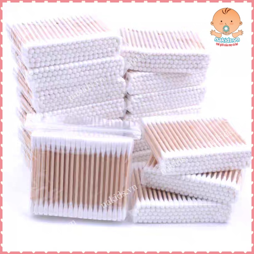 Tăm Bông Thân Gỗ 100 Que Túi Zip Thân Thiện Với Môi Trường, Bịch 100 Que Tăm Bông Ngoáy Tại Cho Cả Gia Đình
