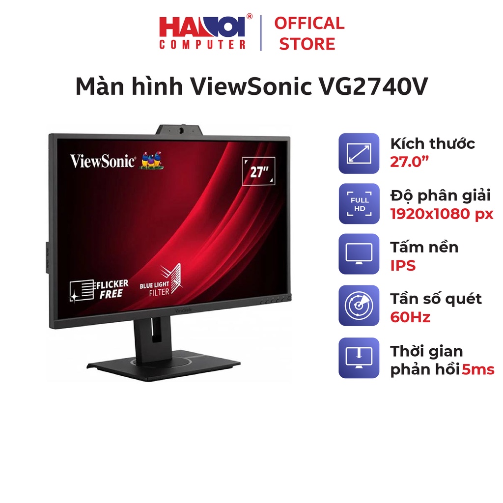 Màn hình ViewSonic VG2740V (27inch/FHD/IPS/60Hz/5ms/250nits/HDMI+DP+VGA/Loa/Webcam)