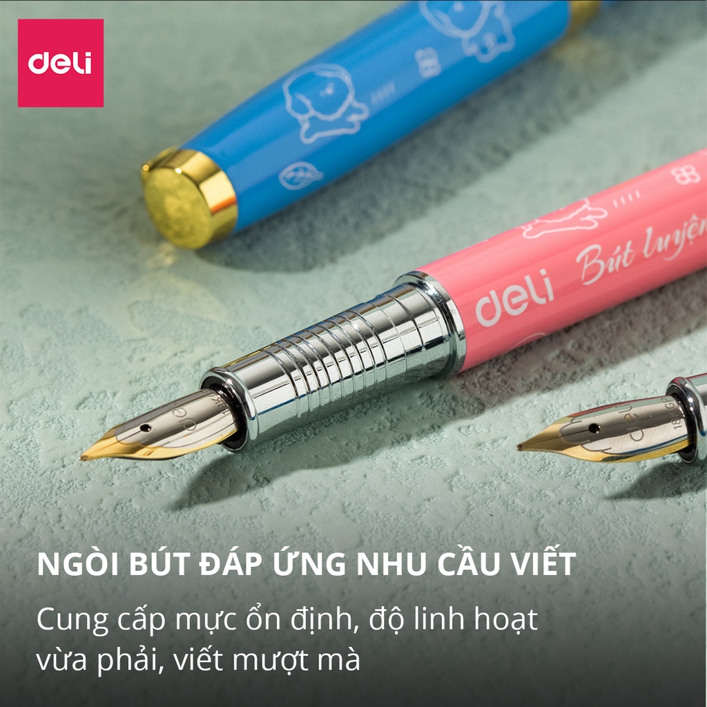 Bút máy kim loại Deli - họa tiết đáng yêu - Vàng/ Hồng/ Xanh dương - CQ893