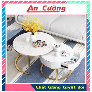 Bàn trà sofa đá tròn đôi phòng khách💖𝑭𝑹𝑬𝑬𝑺𝑯𝑰𝑷💖Bàn sofa mặt đá có hộc kéo cao cấp sang trọng