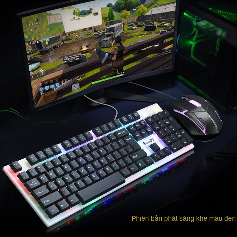 Bàn phím chơi game dạ quang, chuột, cảm ứng cơ, ăn gà, game, máy tính để bàn, USB có dây đen trắng đa năng | BigBuy360 - bigbuy360.vn