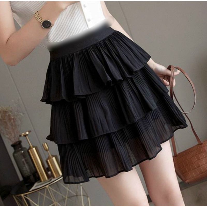 Chân váy 3 tầng dập ly lưng thun ( vải voan cao cấp)