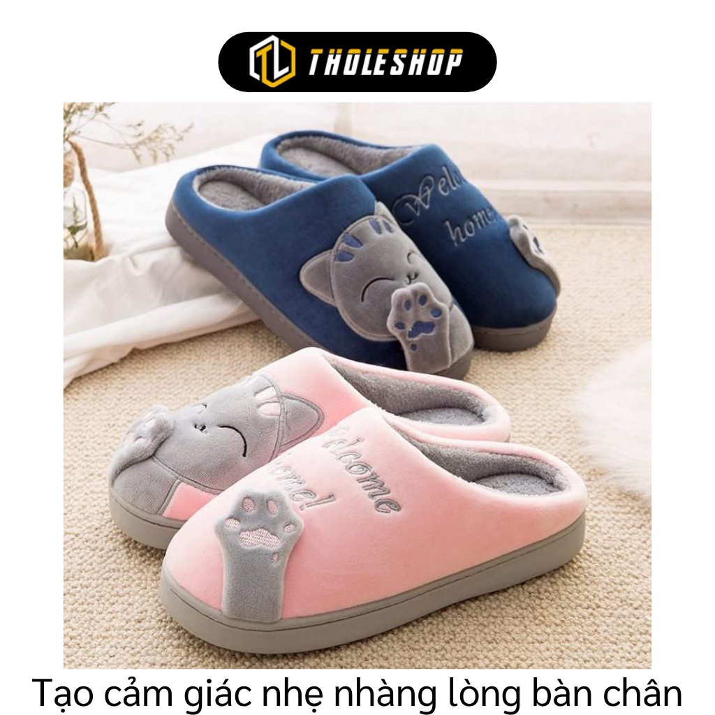 Dép Bông Đi Trong Nhà - Dép Lông Bít Mũi Unisex Giữ Ấm Chân, Quai Hình Mèo Cute 7779