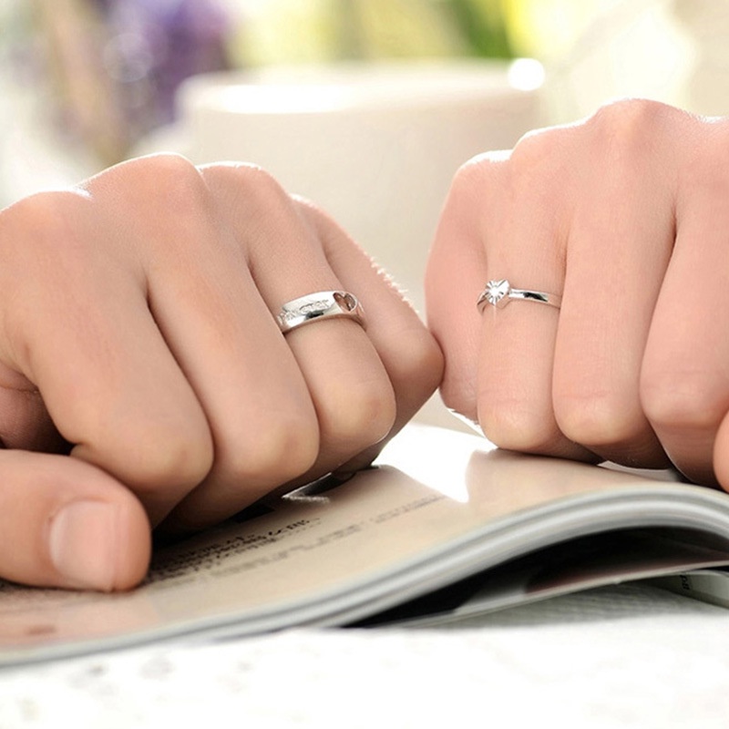 Cặp Nhẫn Mạ Bạc Hình Trái Tim Sáng Tạo Có Thể Điều Chỉnh Kích Cỡ