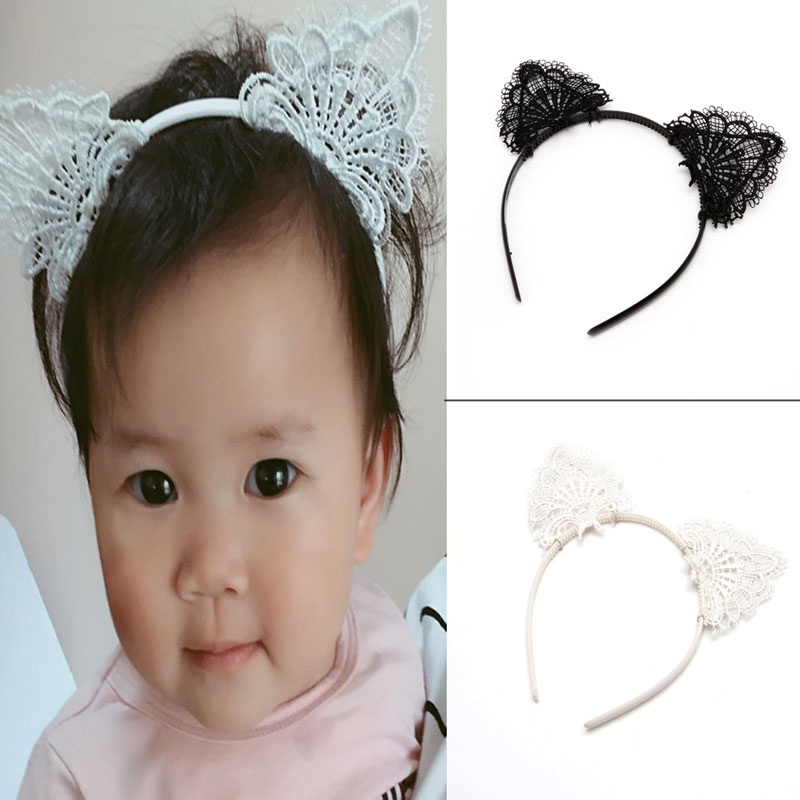 Băng Đô Tai Mèo Phối Ren Dễ Thương Cho Bé Gái