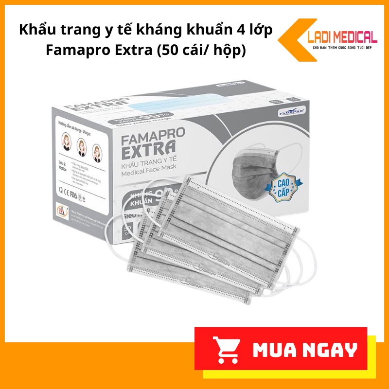 Khẩu trang y tế kháng khuẩn 4 lớp Famapro Extra (50 cái/ hộp)