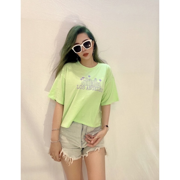 Áo Croptop F21 In Hình LOS ANGELES - 3327 Số đo chưa tính độ co giản