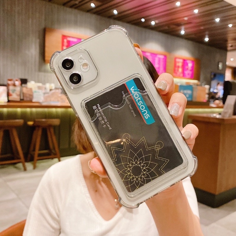 🍀Ốp Lưng Điện Thoại Trong Suốt Chống sốc 4 góc Có Ngăn khe Đựng cài Thẻ Iphone 13Pro max 12 11 MAX 7 8 Plus X XS XS MAX