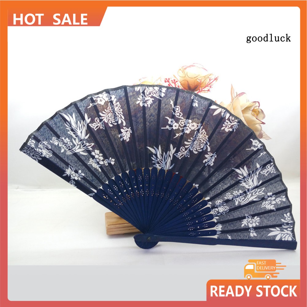 Quạt Xếp Cầm Tay 21cm Họa Tiết Hoa Phong Cách Retro