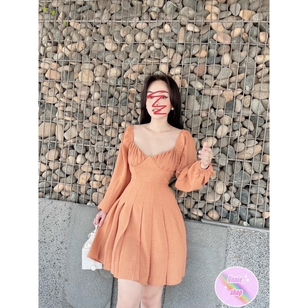 Đầm tay bo chum viền ren mã UDR002 màu cam đất 🍊 Freesize