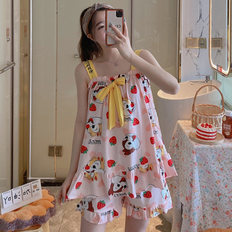 Bộ đồ ngủ,Pijama Đồ Ngủ 2 dây sexy thun sữa hoạt hình cute BN33