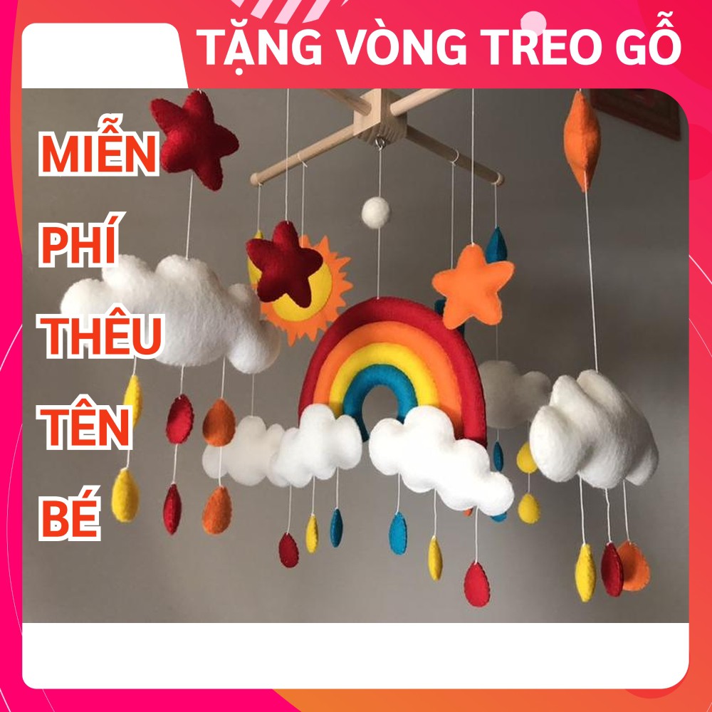 [TẶNG BẢNG TÊN BÉ & VÒNG TREO] Đồ chơi treo nôi cho bé kích thích thị giác ảnh thật, có nhạc tự xoay CẦU VỒNG 3