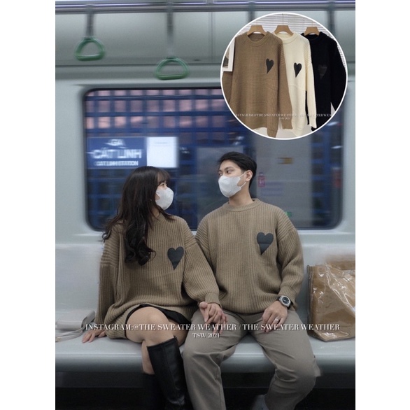 Áo len thêu tim pha da mặc đôi nam nữ the.sweaterweather TSW