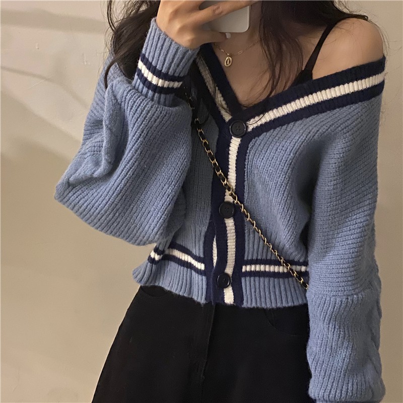 Áo Cardigan dệt kim tay dài có viền đáng yêu | BigBuy360 - bigbuy360.vn