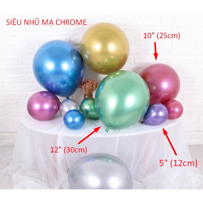 Bong bóng SIÊU NHŨ CHROME 5" (13cm) size mini nhỏ trang trí sinh nhật, sự kiện, party (bịch 10 cái)