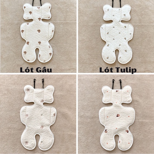 Miếng Lót Xe Đẩy Hoạ Tiết Gấu Thêu Chất Cotton Mềm Cho Bé
