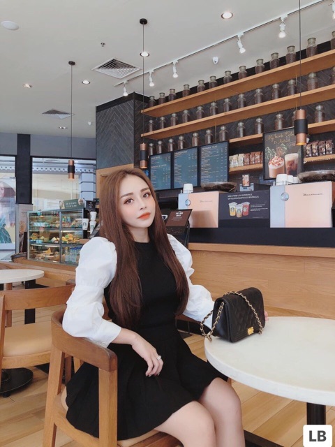 Áo len pha sơ mi tay bồng