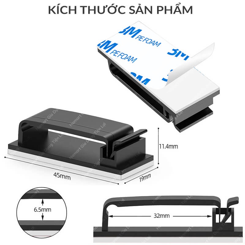 Kẹp Dây Điện Gắn Tường Bản Lớn Có Chốt Hamart Nẹp Cố Định Dây Cáp Keo 3M Siêu Dính Tiện Lợi