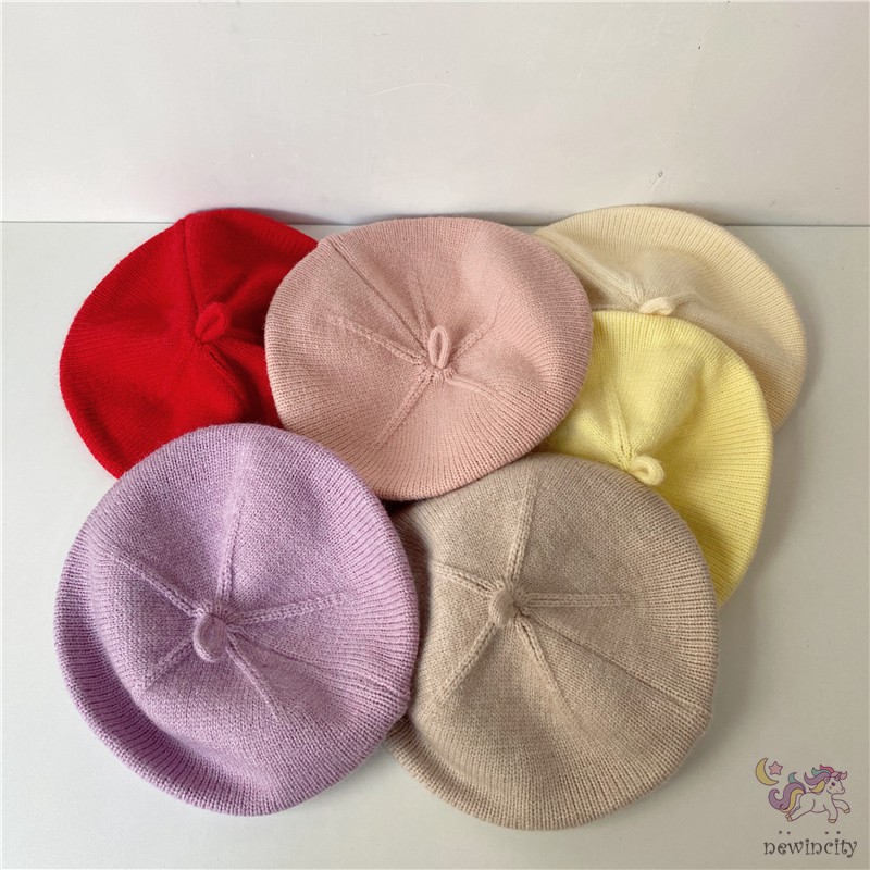 Mũ Beret Dệt Kim Màu Ngọt Ngào Đáng Yêu Phong Cách Hàn Quốc Cho Bé