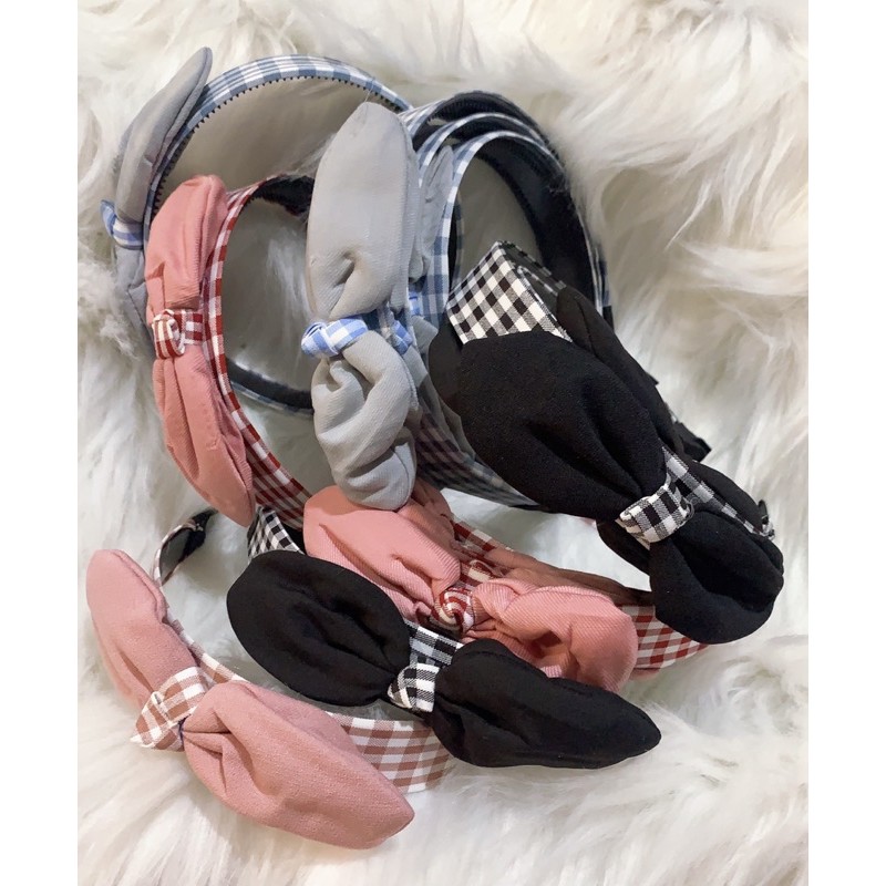 Set 4 Cài tóc băng đô caro thắt nơ xinh