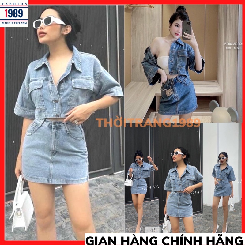 Set Bộ Jeans Áo Túi Hộp Mix Chân Váy A Siêu Hot Kiểu Dáng Ulzang Hàn Quốc Thờitrang1989