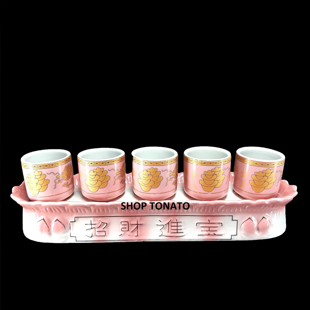 CHUNG BỘ 5 LY THỜ CÚNG THẲNG HỒNG CAO 8CM