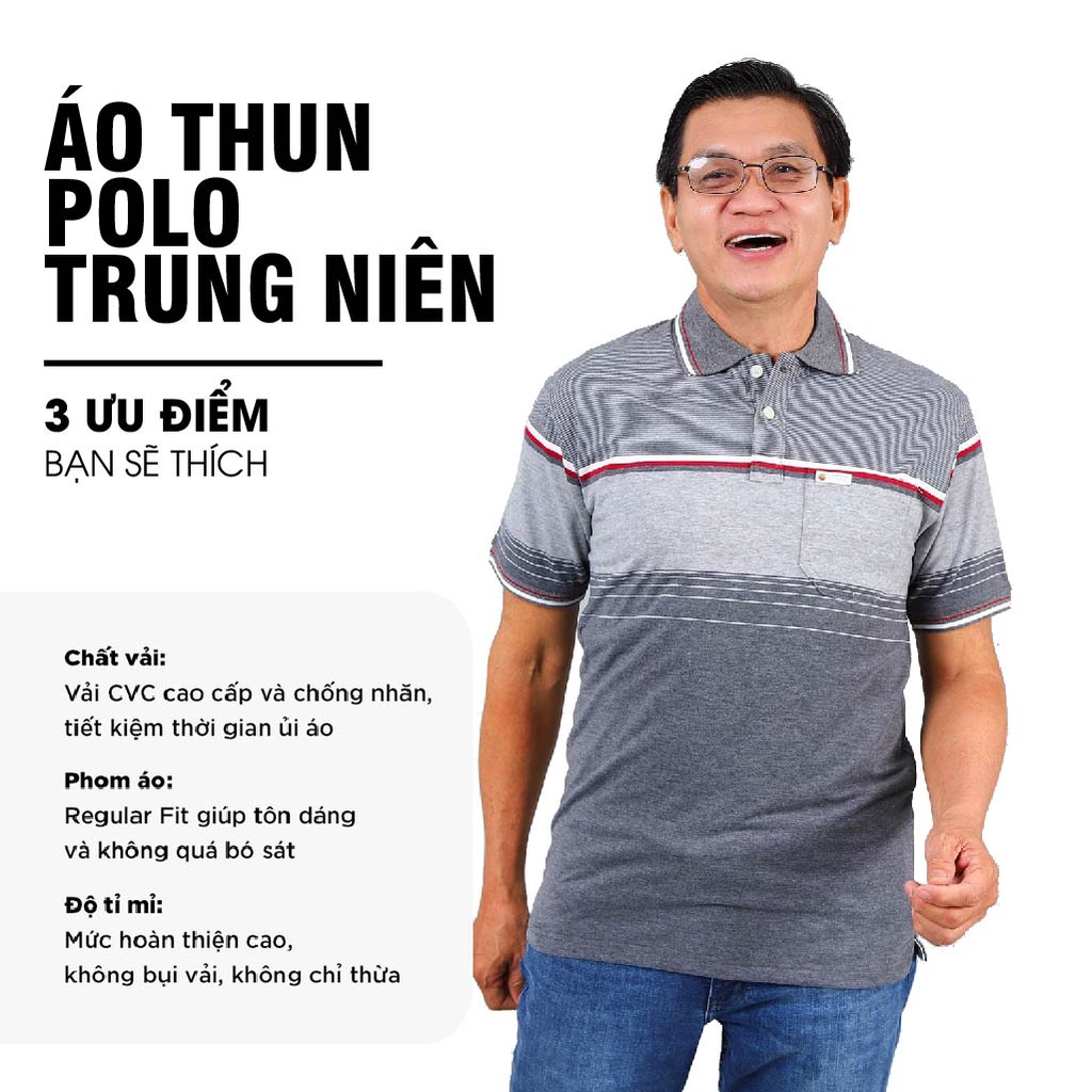 Áo Thun Nam Trung Niên Sọc Ngang Có Túi Cổ Bẻ Cao Cấp Form Rộng Rãi