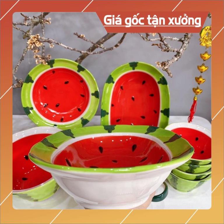 Giá Siêu Rẻ  Bộ bát đĩa gốm sứ decor dưa hấu siêu đẹp