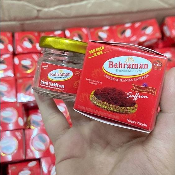 Nhuỵ hoa nghệ tây Saffron Brahaman super negin Iran hộp thuỷ tinh 1Gram (Chuẩn DUBAI)
