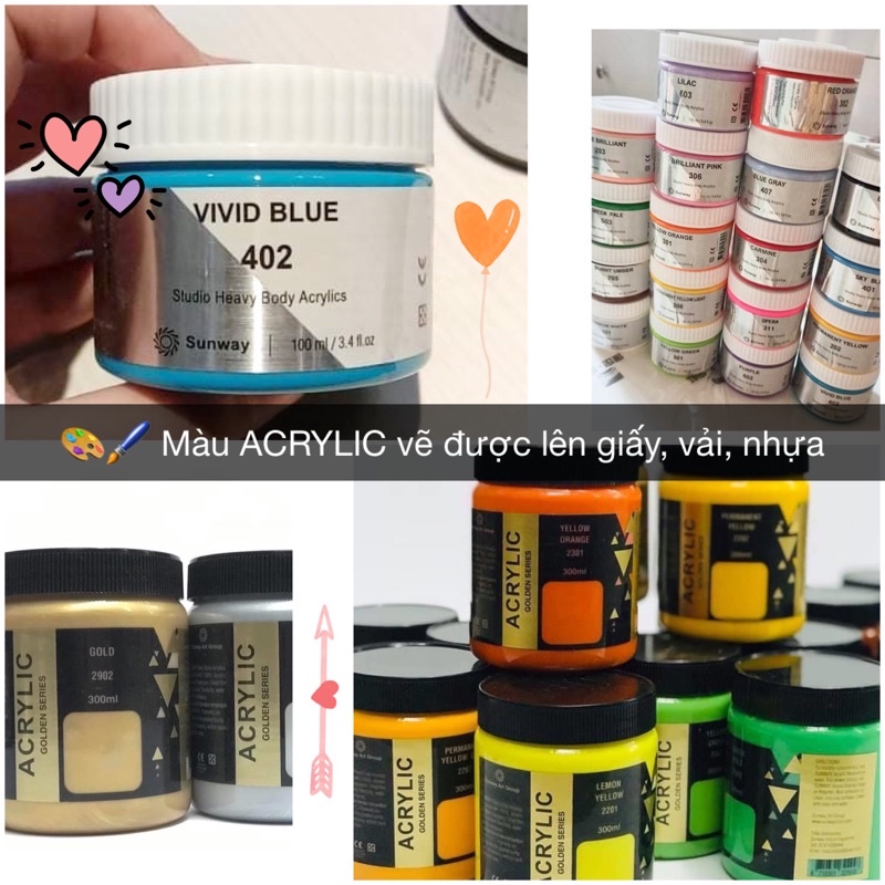 [Bảng màu 1] Màu vẽ ACRYLIC 100ml/300ml vẽ được lên giấy, toan, vải, gỗ, tranh tường, gốm…