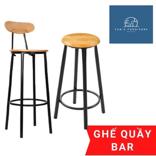 Ghế quầy bar chân sắt mặt gỗ cao su