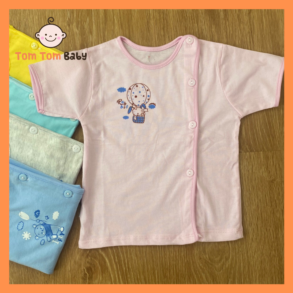 Bộ quần áo sơ sinh cotton Thái Hà Thịnh | Mẫu Tay Ngắn Màu Cài Nút Lêch | Size 1-3 cho bé sơ sinh -9kg