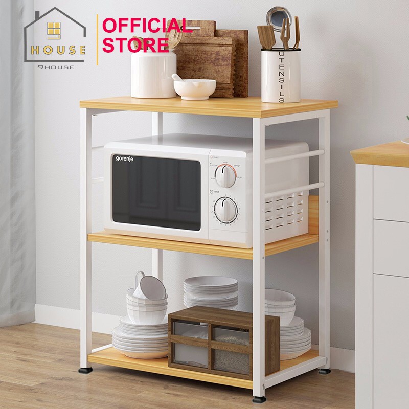 Kệ lò vi sóng mã 173 9House để lò nướng nồi cơm điện khung sắt dày tĩnh điện chống rỉ mặt gỗ chống t